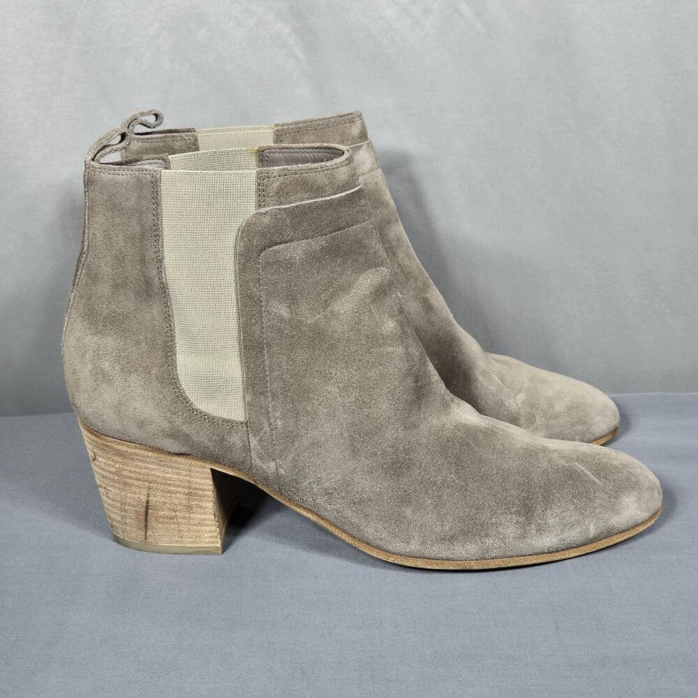 Vince Ankle Boots Womens 11 Gray Suede Block Heel Chelsea Minimal Almond Italy